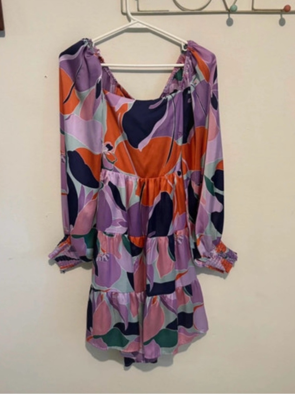 mittoshop Purple, Orange & Pink Long Sleeve Tiered Mini Dress